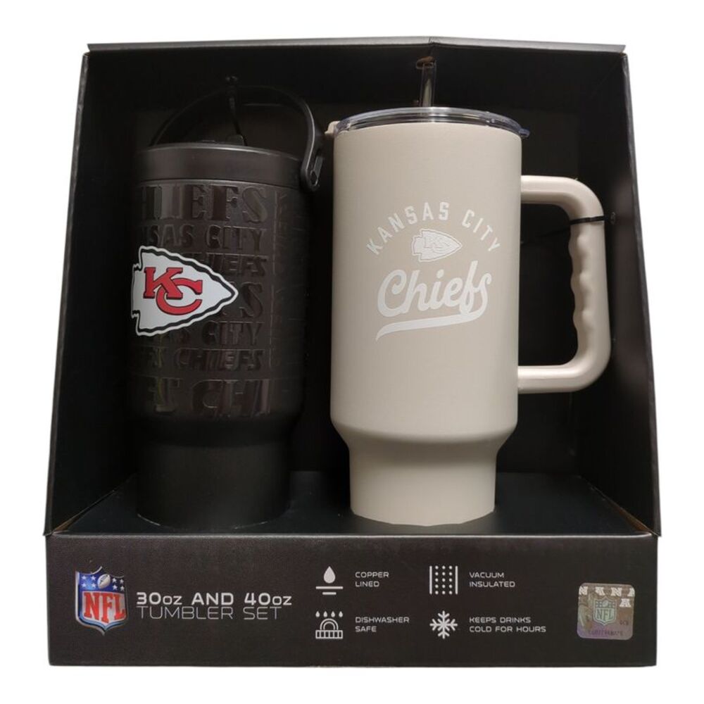 Logo Brands NFL Branded Powder Coated Stainless Steel Tumbler Set - KC Chiefs